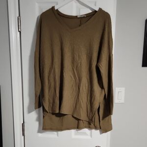 Zenana Outfitters Tan Ribbed Knit Top